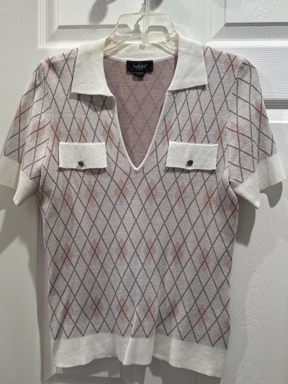 Belldini White Short-Sleeve Argyle Knit Polo Shirt